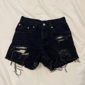 Black Vintage Style Levi's Ripped Cutoff Shorts - Size 3 Juniors